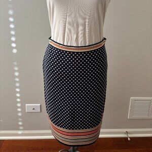Anthropologie Sparrow Wool-blend Knit Sweater Skirt Navy Polka Dot Sz Medium